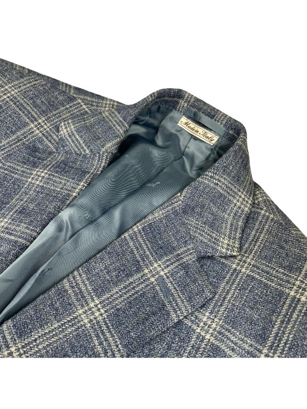 Belvest Men’s Wool/Silk/Linen Blazer Blue Windowpane Plaid • Italy • 44S